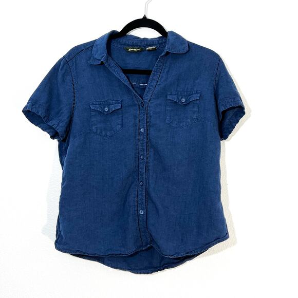 Eddie Bauer Button Up Linen Shirt Womens M Casual Coastal Beachy Casual - Picture 2 of 6
